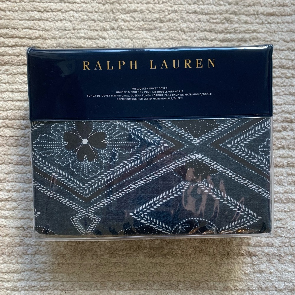 Ralph Lauren Francois Duvet Cover 100% Cotton Navy NWT Full/Queen